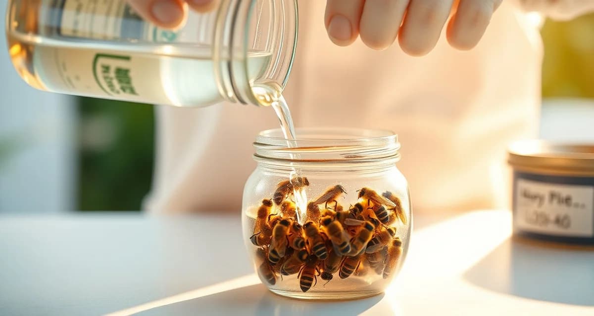 Beekeeper performing alcohol wash mite sampling in glass jar to monitor varroa mites on honeybees