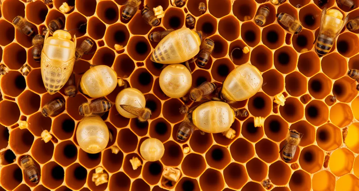 Honeycomb frame displaying varroa mites and American Foulbrood symptoms for integrated hive disease management