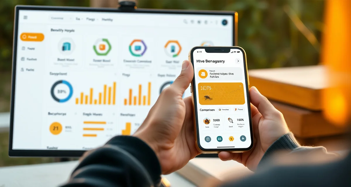 Beekeeping app comparison dashboard showing multiple hive management tools with varroa tracking metrics and feature ratings