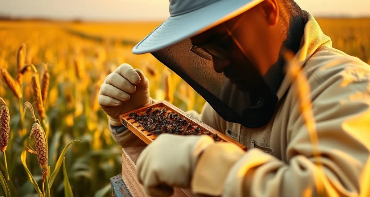 Iowa beekeeper using varroa tracking software to manage hive health in cornbelt region with digital colony monitoring