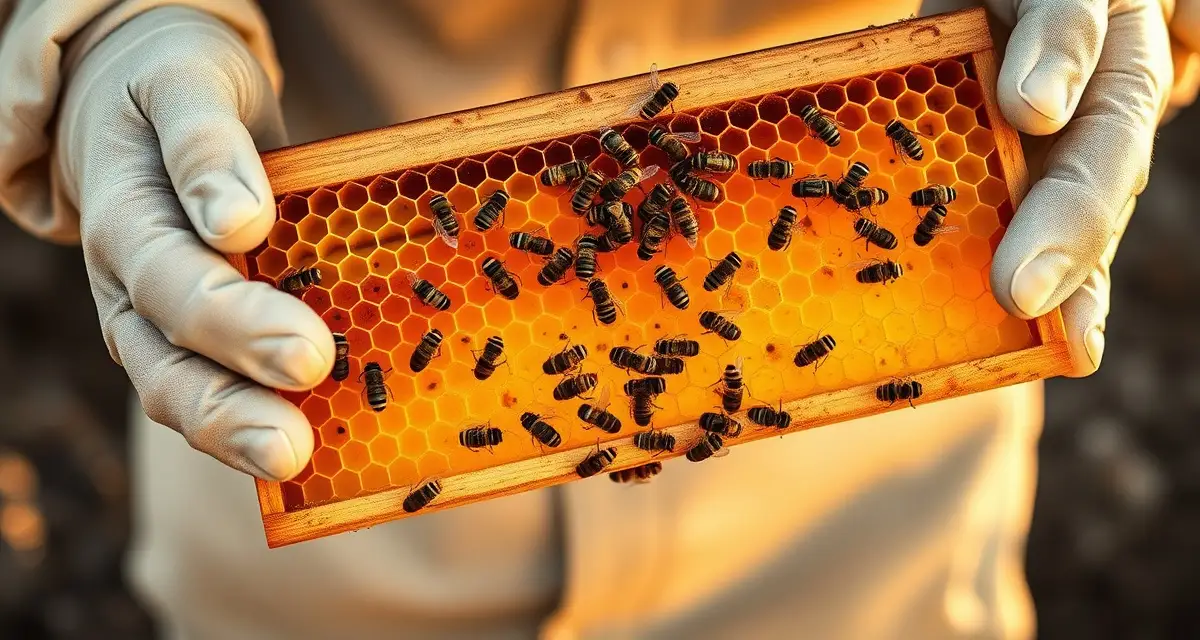 Beekeeper inspecting brood frame to assess hive status before planning oxalic acid treatment schedule