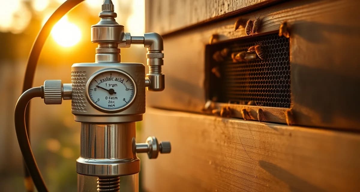 Oxalic acid vaporization equipment showing precise 1-gram dose measurement for varroa mite treatment in beehives