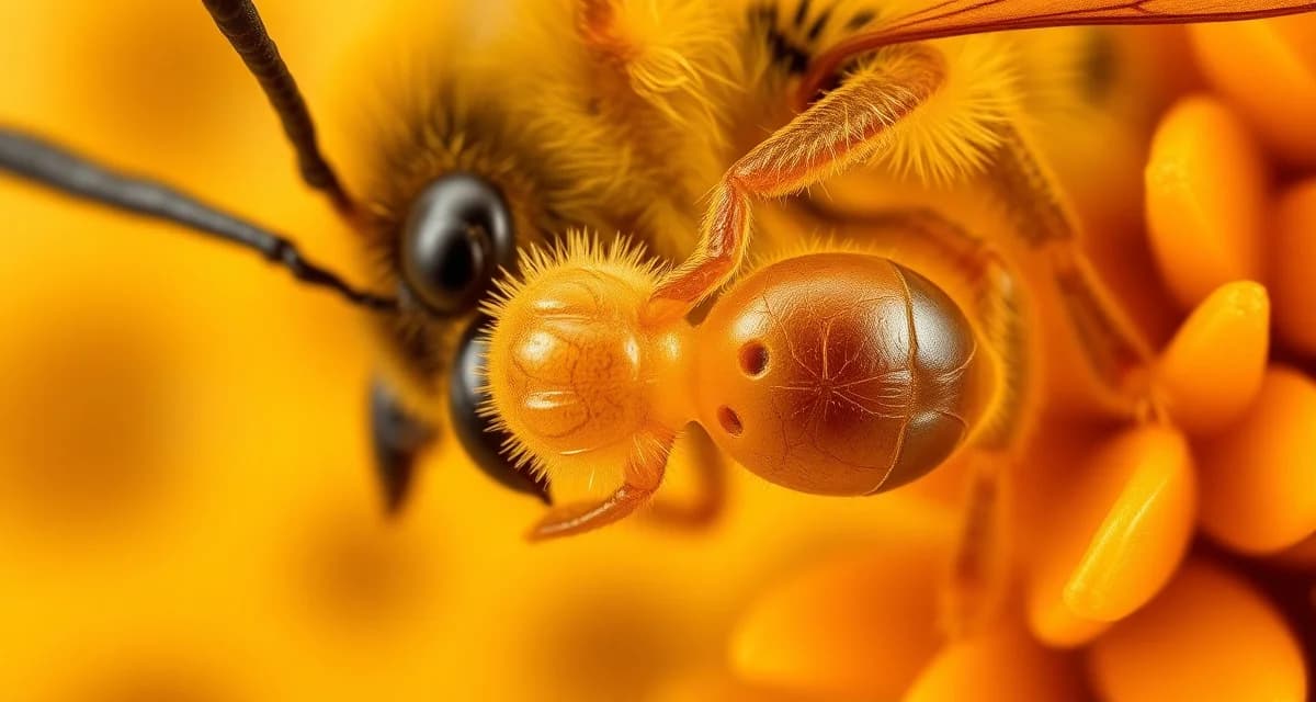 Microscopic close-up of varroa mite on honeybee showing how mites transmit viruses through direct contact with bee pupae