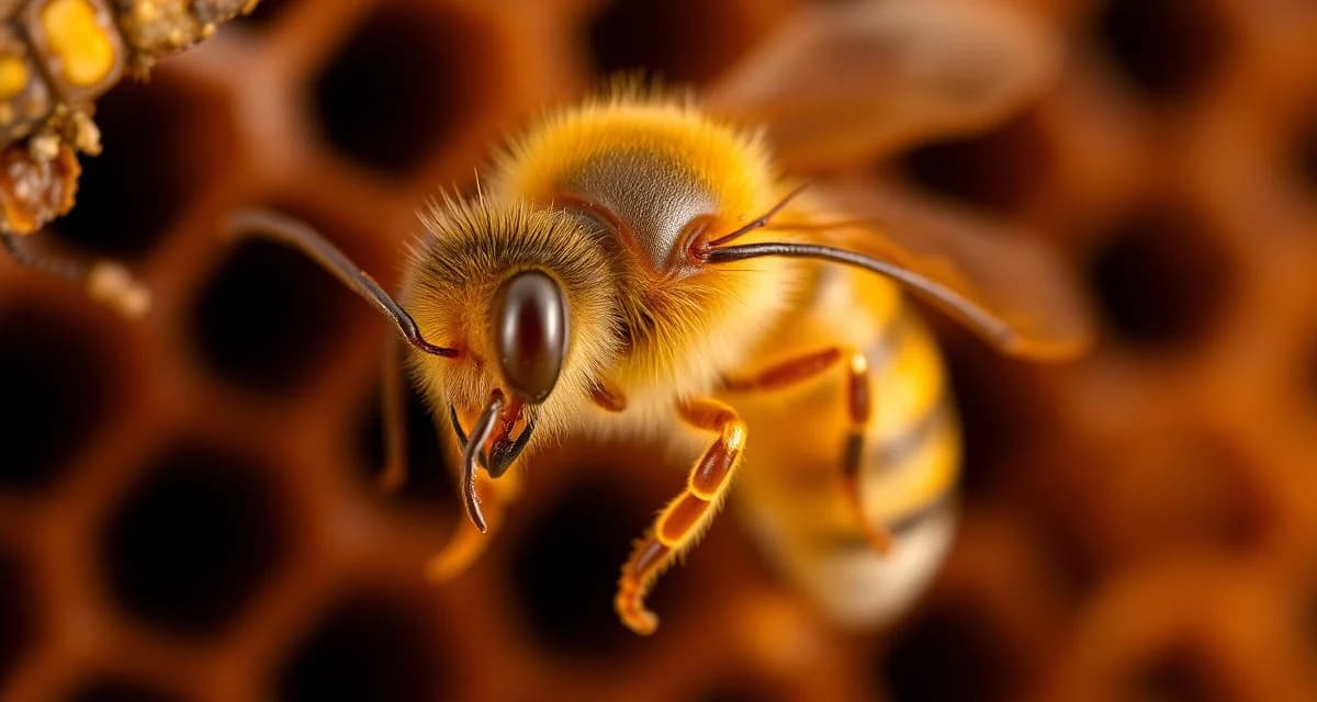 Macro photograph showing varroa mite parasitic detection on honeybee for new beekeeper education and hive management