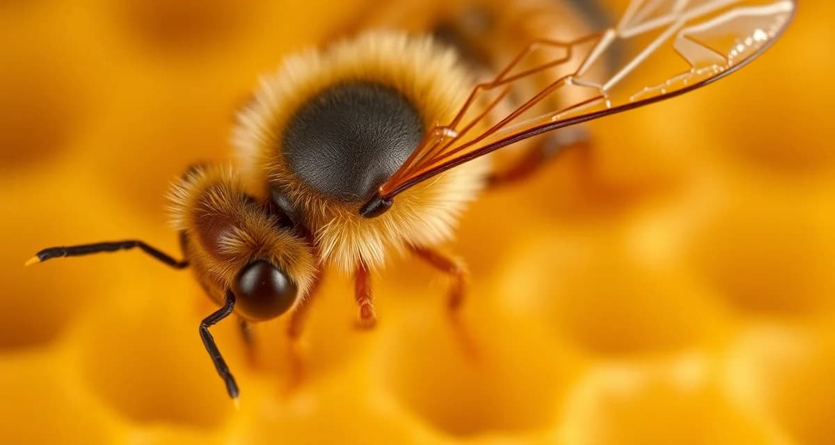 Close-up microscopic image of a varroa mite on a honey bee showing identification features for beekeeping monitoring