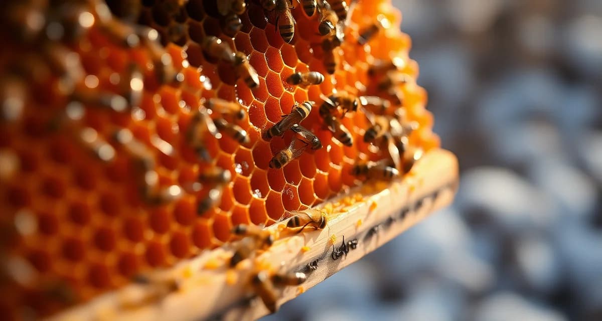 Honeycomb frame showing varroa mite monitoring during off-season brood inspection for Zone 5 beekeepers