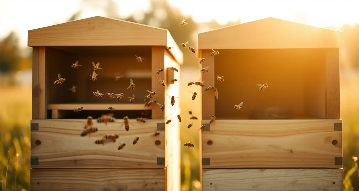 Honeybees drifting between neighboring hives, demonstrating varroa mite reinfestation transmission through colony drift behavior.