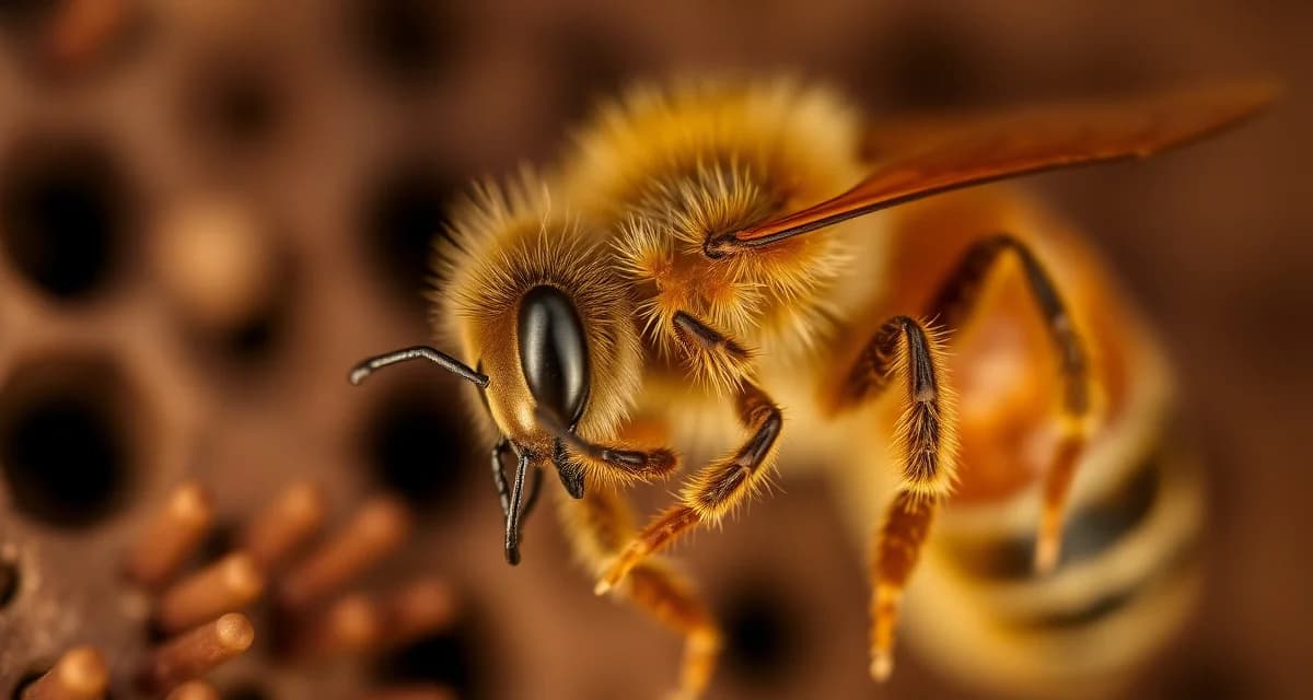 Magnified view of varroa mite on honeybee during spring colony inspection and treatment planning