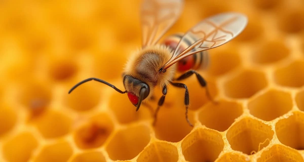 Close-up illustration of varroa mite on honeycomb showing treatment-resistant mite populations in beehive management
