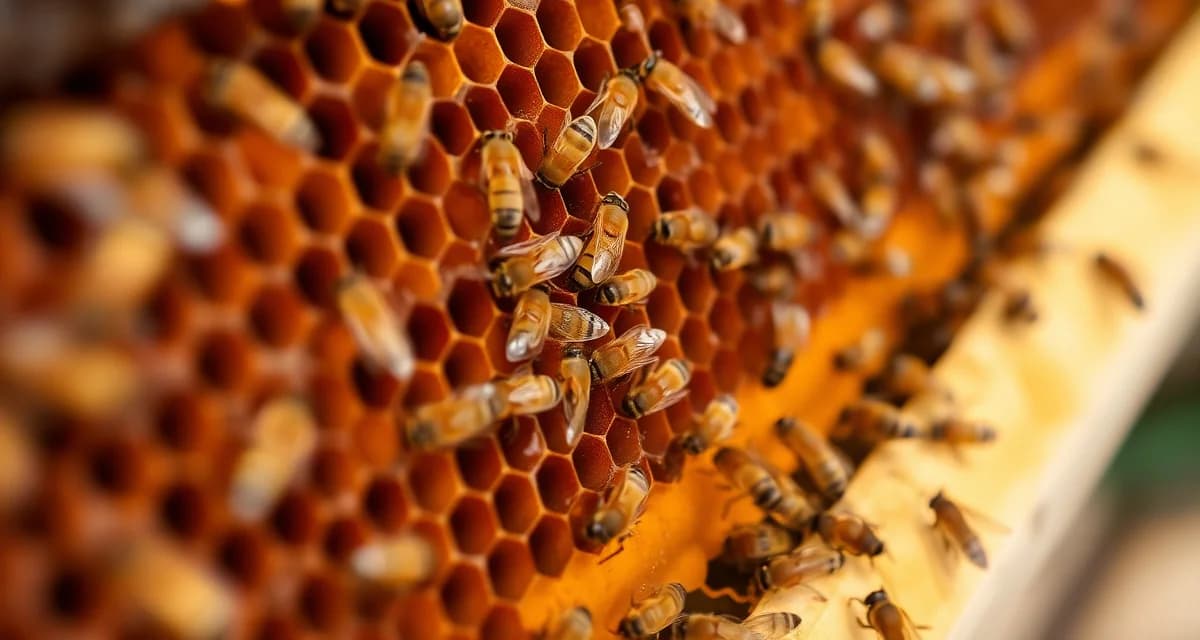 Honeybee frame showing varroa mite infestation levels affecting winter hive strength and survival rates