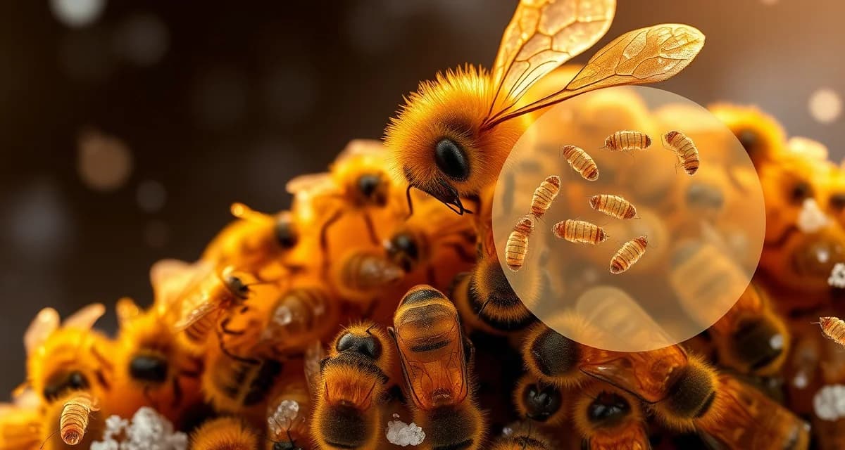 Honeybee winter cluster showing varroa mite infestation impact on colony population size and bee mortality