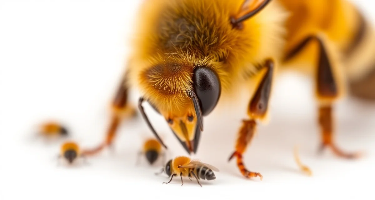 Varroa mite on honeybee in small nucleus colony frame showing treatment threshold differences