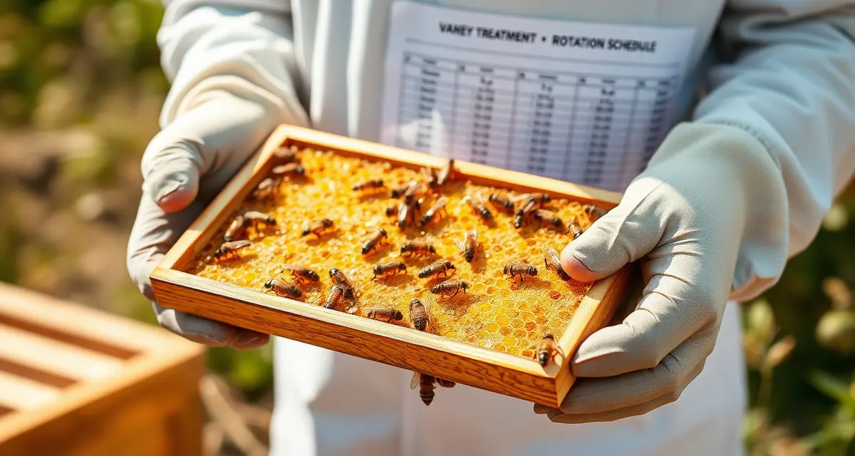 3-year varroa mite treatment rotation plan framework for beekeeping operations showing resistance prevention strategies