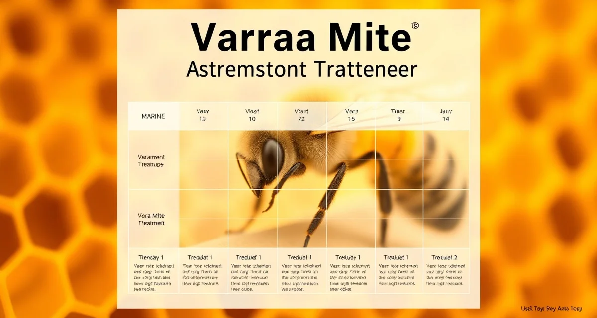Varroa treatment rotation planner showing 3-year schedule with color-coded modes of action to prevent mite resistance.